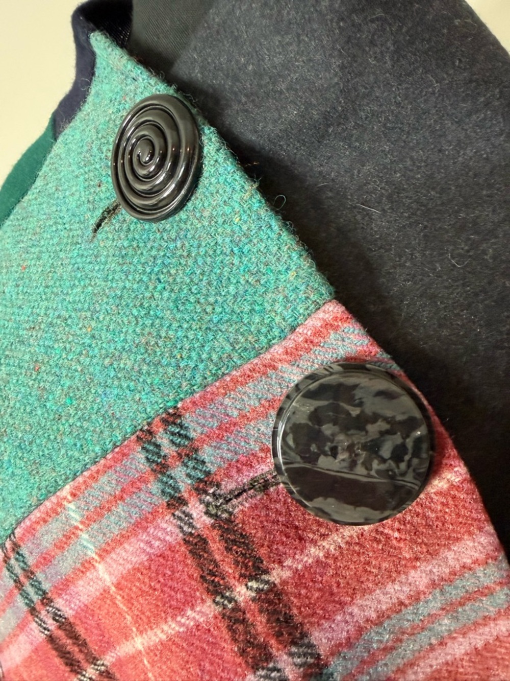 ADHESIF Upcycled Recycled Wool Patchwork Cape Capelet Buttons One Of A Kind - Picture 4 of 9